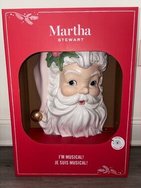 Martha Stewart Pink Santa Head with Holly and Gold Bell